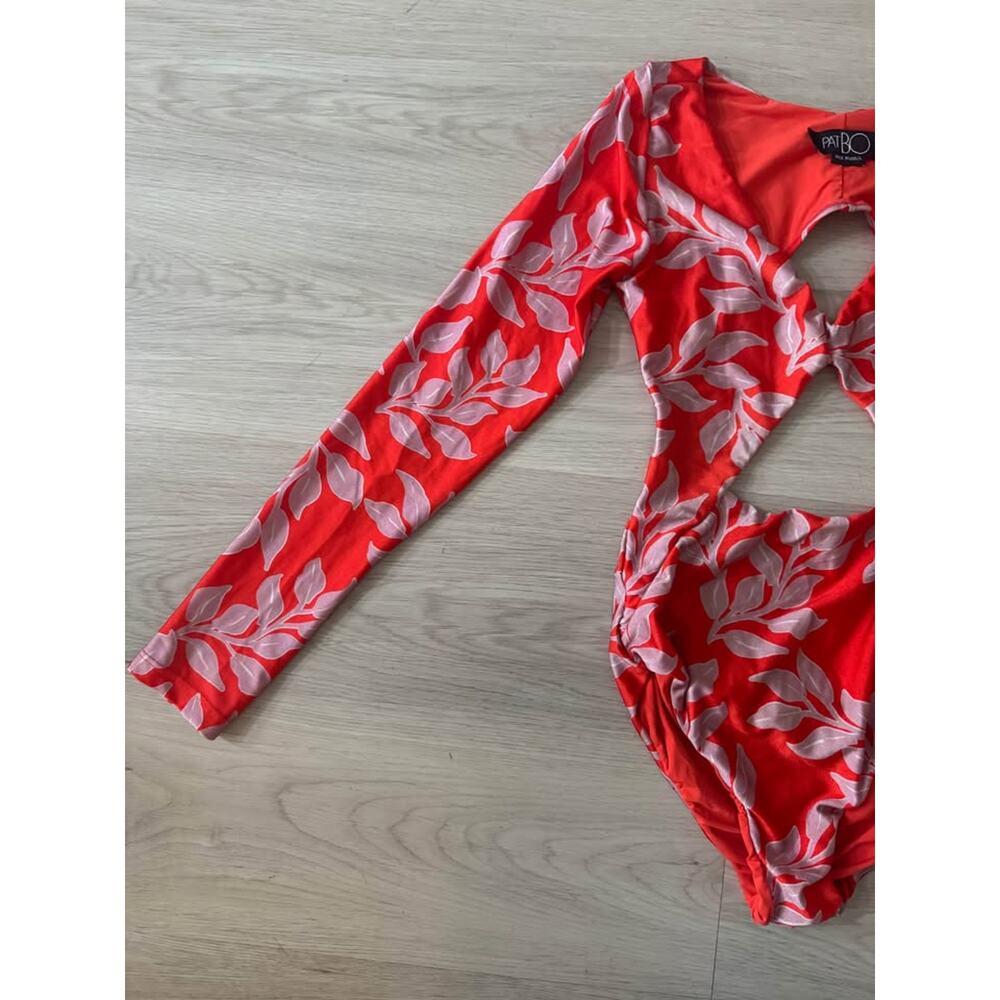 PatBo Women’s Medium Red Floral Cutout Long Sleeve One Piece Swimsuit - Picture 5 of 10